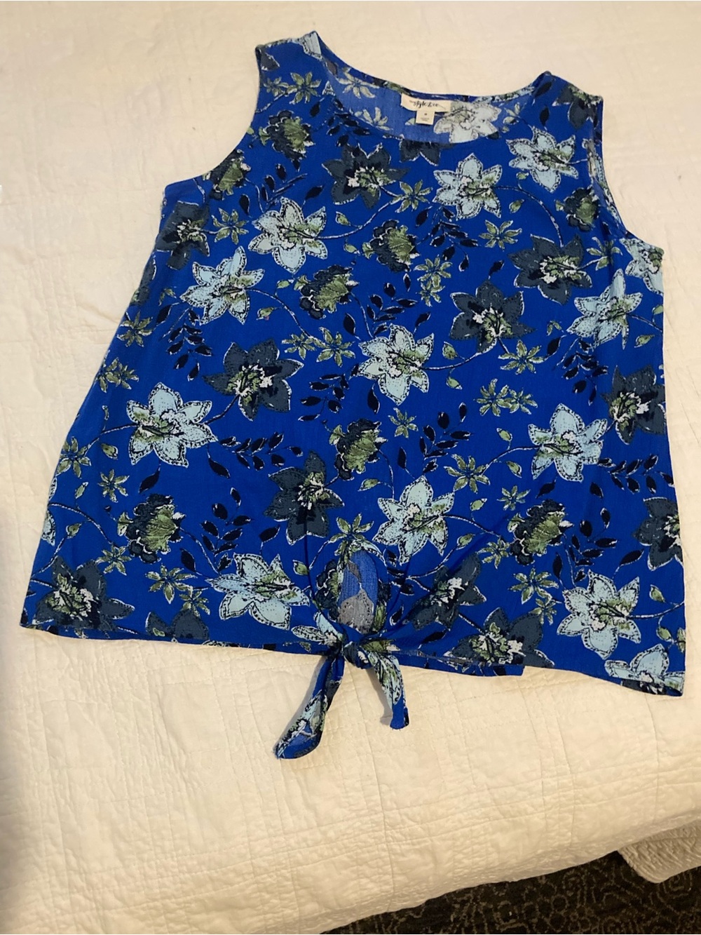 Style & Co. Royal Blue Floral Tie-Front Tank